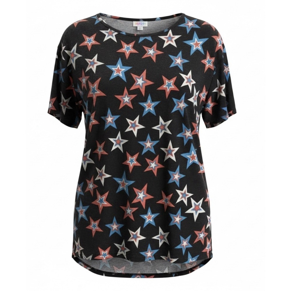 NEW LuLaRoe Women's Irma "STARS"  Patriotic Black Red, White, Blue Stars Size XS